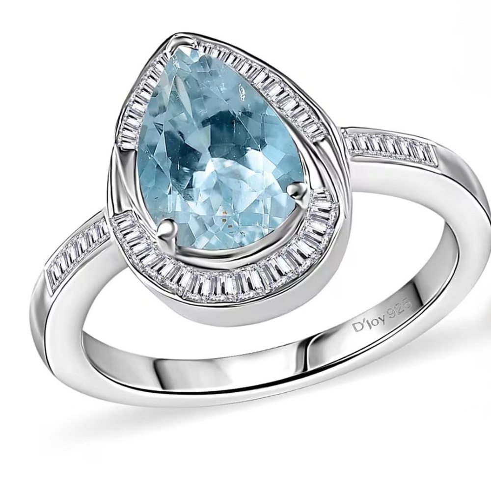 Aquamarine and Diamond 1.90 ctw Ring in Rhodium Over Sterling Silver